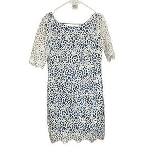 Antonio Melani Crochet White Overlay Blue Floral Dress 8